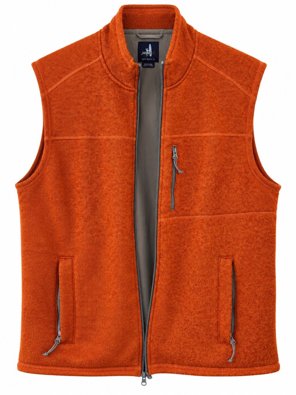 johnnie-O Men’s Medium Orange Knit Fleece Vest Full Zip
